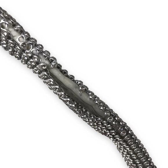 Olga Berg Jessica Soft Crystal Mesh Croissant Bag Knotted Handle Silver - Picture 6 of 7